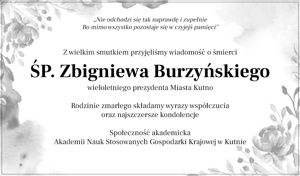 Kondolencje odnośnie śmierci Zbigniewa Burzyńskiego
